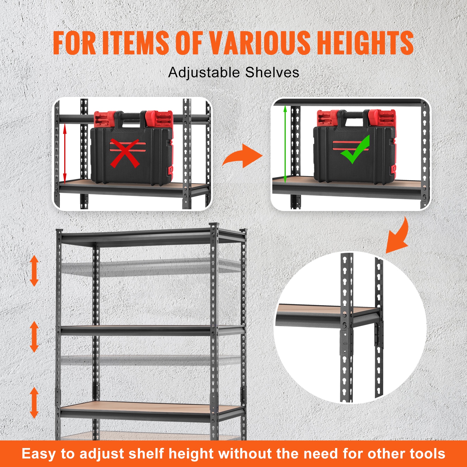 Heavy Duty Metal Storage Shelving 5 Tier Adjustable Utility Rack_voghion.com